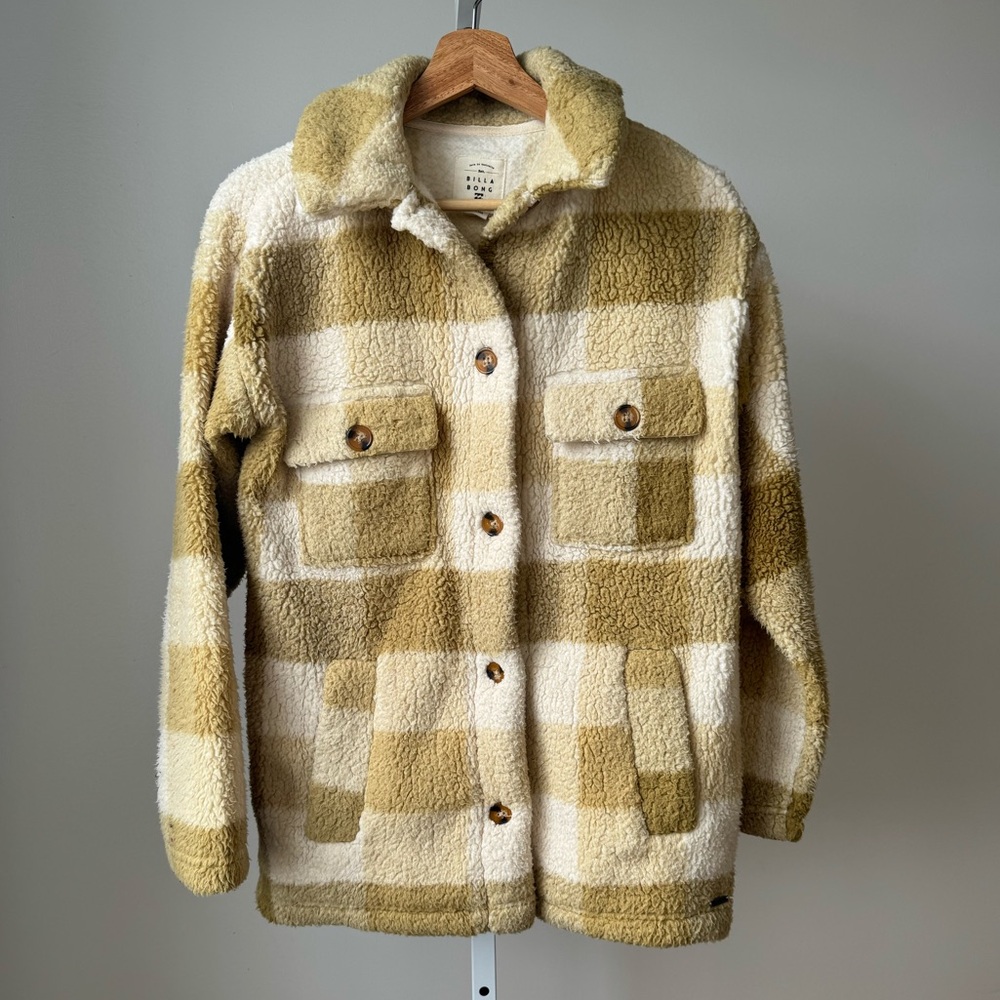 Billabong Fairbanks Fleece Shearling Yellow Plaid Jacket SZ XS